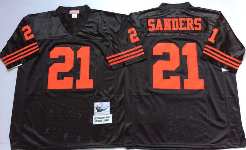 49ers 21 Deion Sanders Black M&N Throwback Jersey
